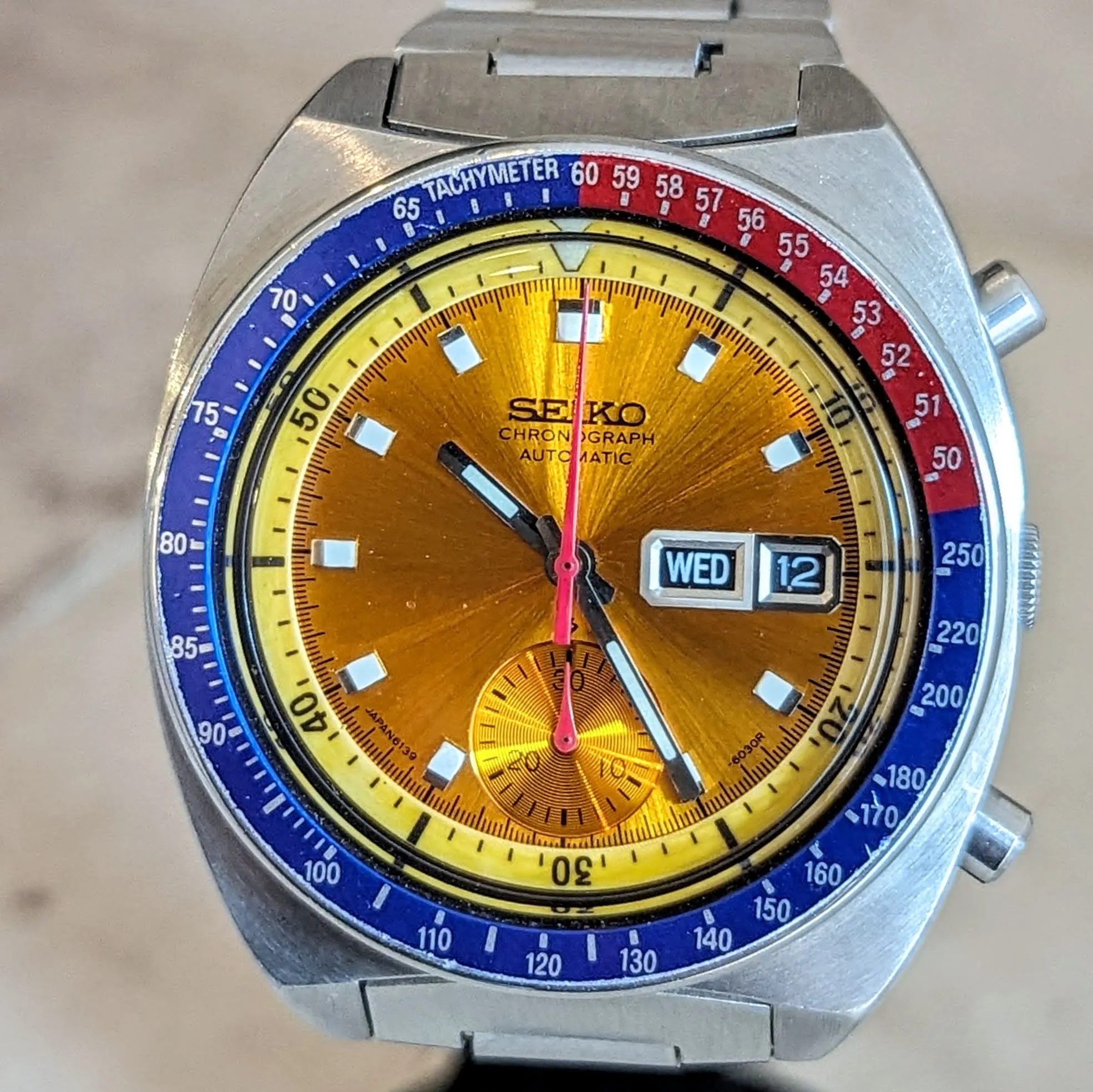 1974 SEIKO Pogue Chronograph Automatic Watch Ref. 6139-6002 Day/Date Wristwatch