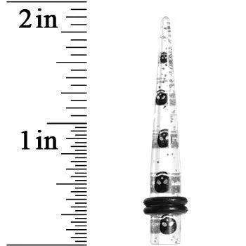 2 Gauge Clear Acrylic Glitter Black Skull Confetti Taper