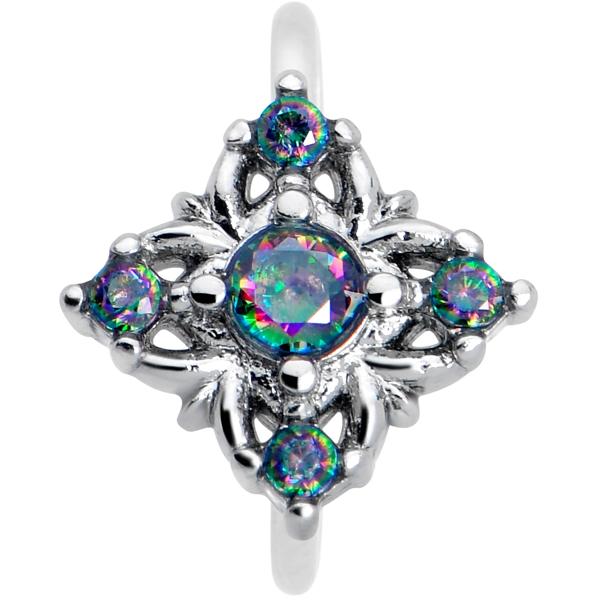20 Gauge 5/16 Vitrail CZ Gem Beauty Cross Nose Hoop