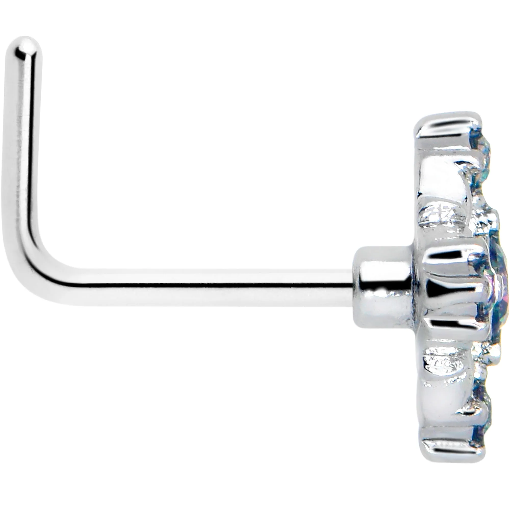 20 Gauge 7mm Vitrail CZ Gem Beauty Cross L Shape Nose Ring