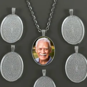 20 Photo Necklaces Kit 22mm x 30mm Shiny Silver Oval with Bail