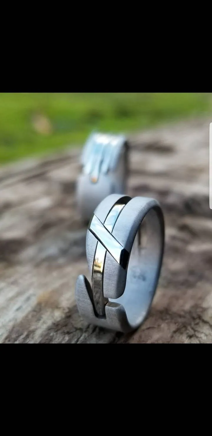 27 "LOAM" handmade stainless steel ring (not casted) hypoallergenic ring, cross ring (satin finish)