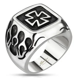 316L Stainless Steel Celtic Cross Ring with Flames
