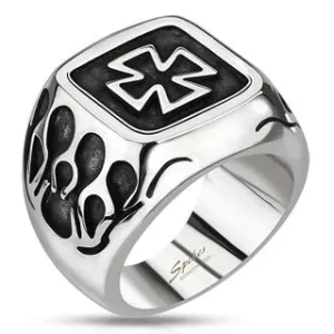 316L Stainless Steel Celtic Cross Ring with Flames