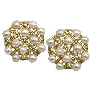 327-ROUND-G | ROUND CHECKERBOARD EARRINGS IN GOLD
