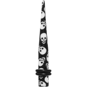 4 Gauge Black White Skulls Acrylic Taper