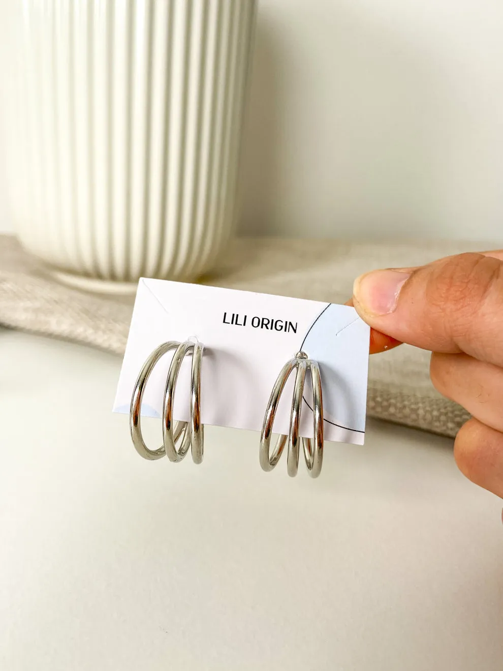 4 Pack Circular Silver Hoops