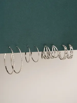 4 Pack Circular Silver Hoops