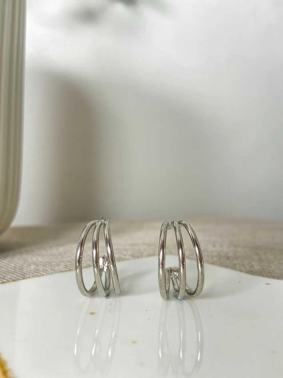 4 Pack Circular Silver Hoops