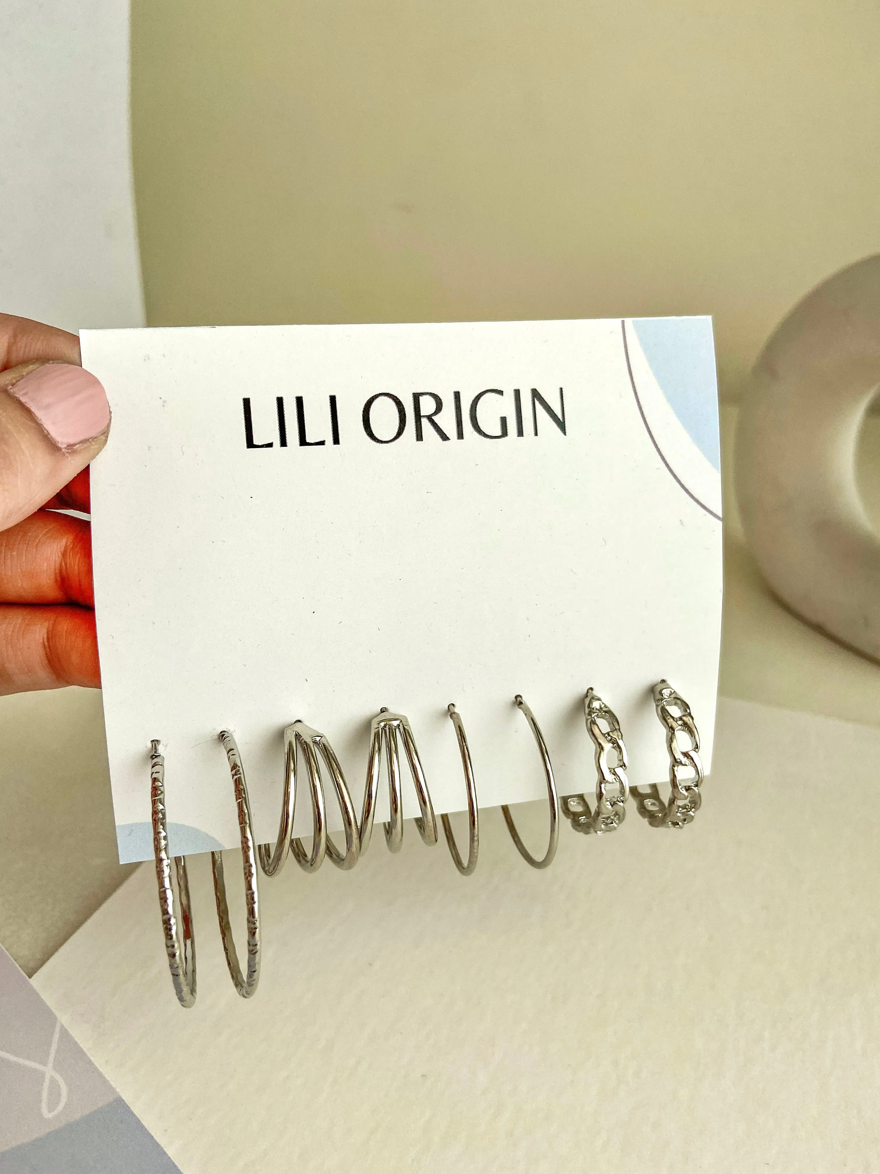 4 Pack Circular Silver Hoops
