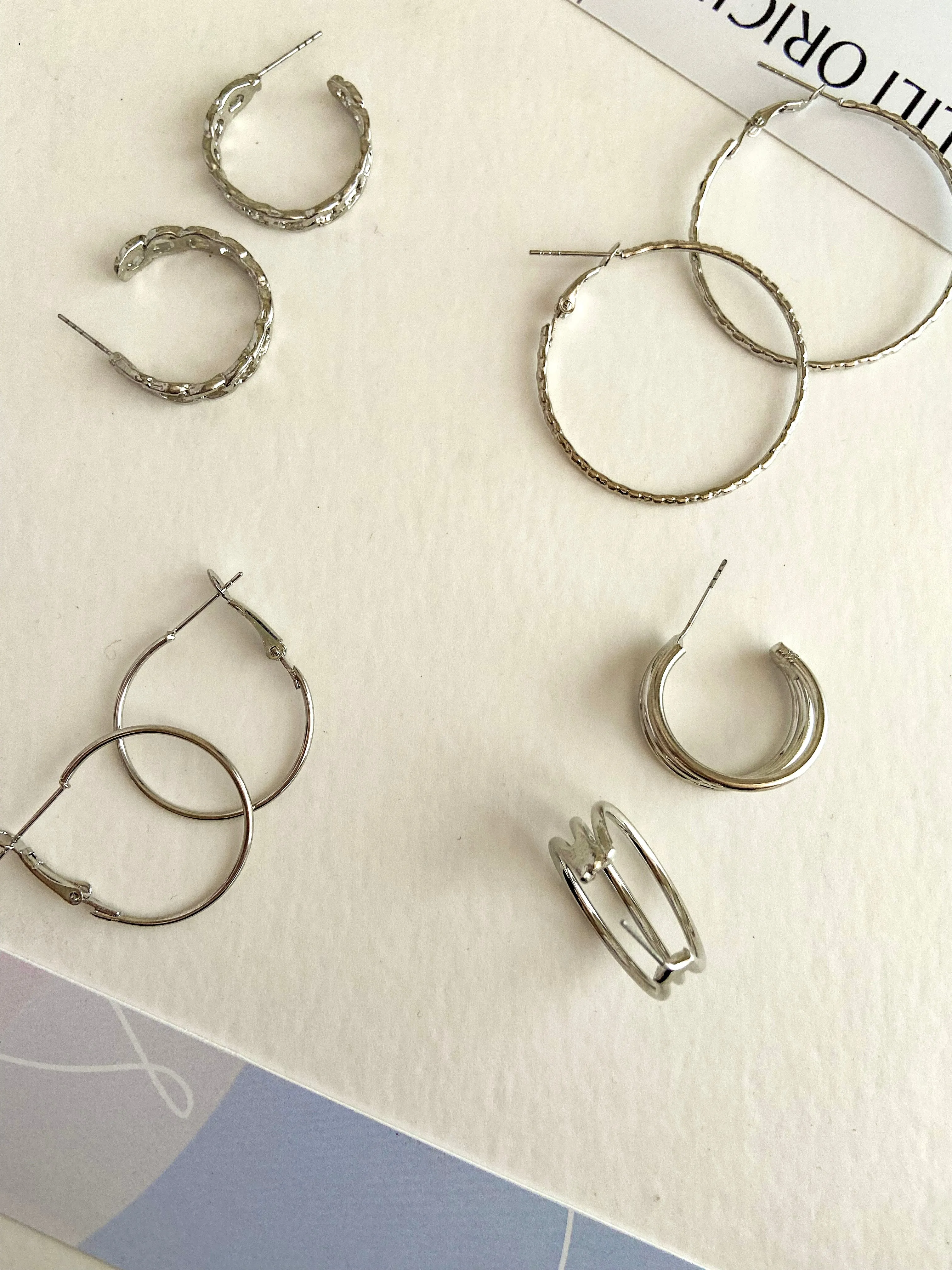 4 Pack Circular Silver Hoops