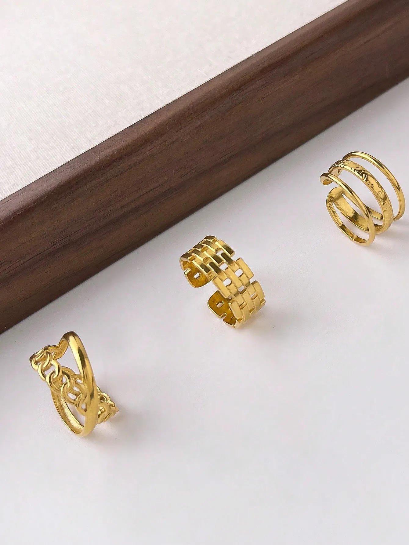 4pcs Gold Hollow Out Square Cross Rings