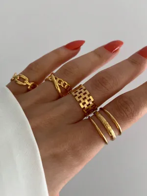 4pcs Gold Hollow Out Square Cross Rings