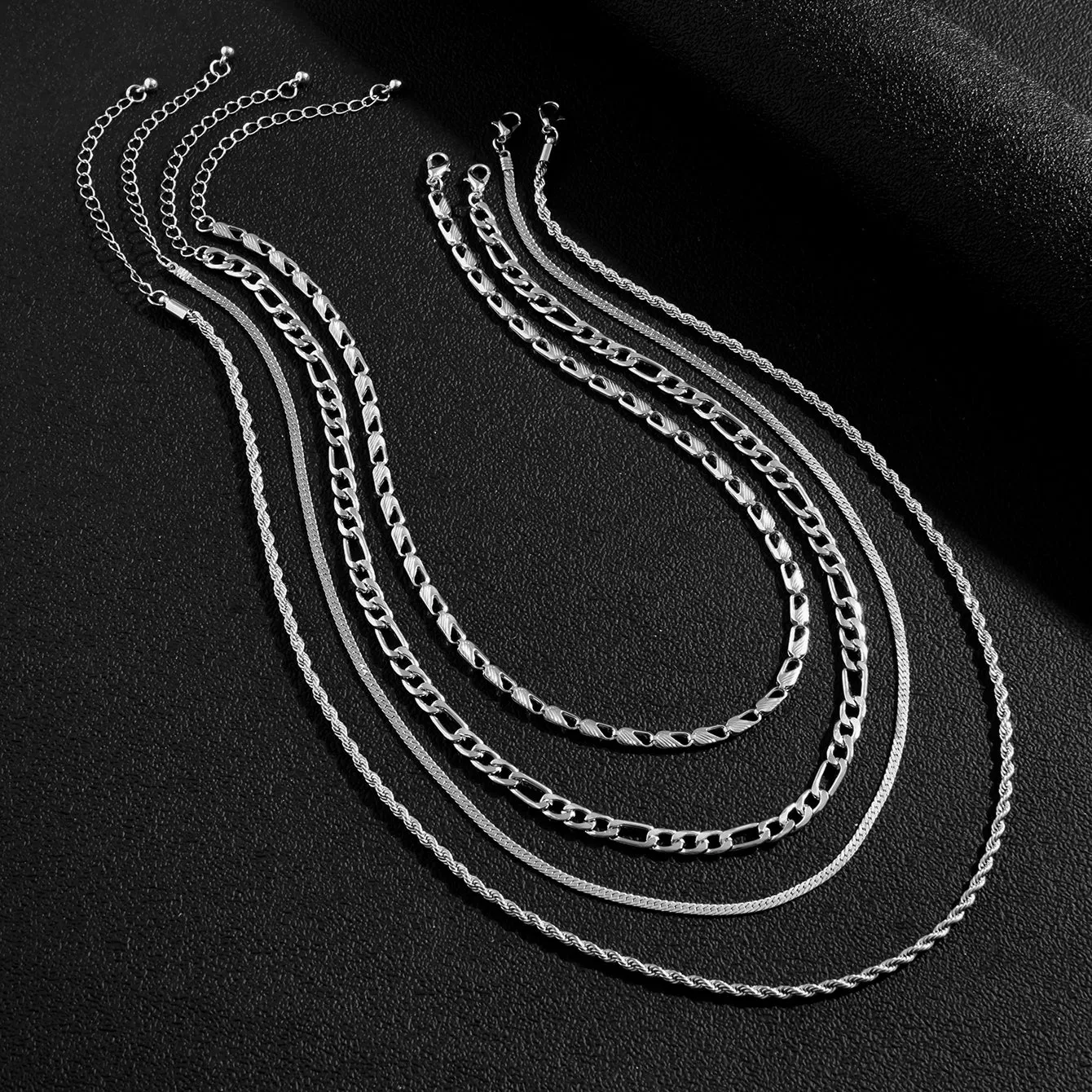 4pcs Men's Hollow Chain Multilayer Necklace Set