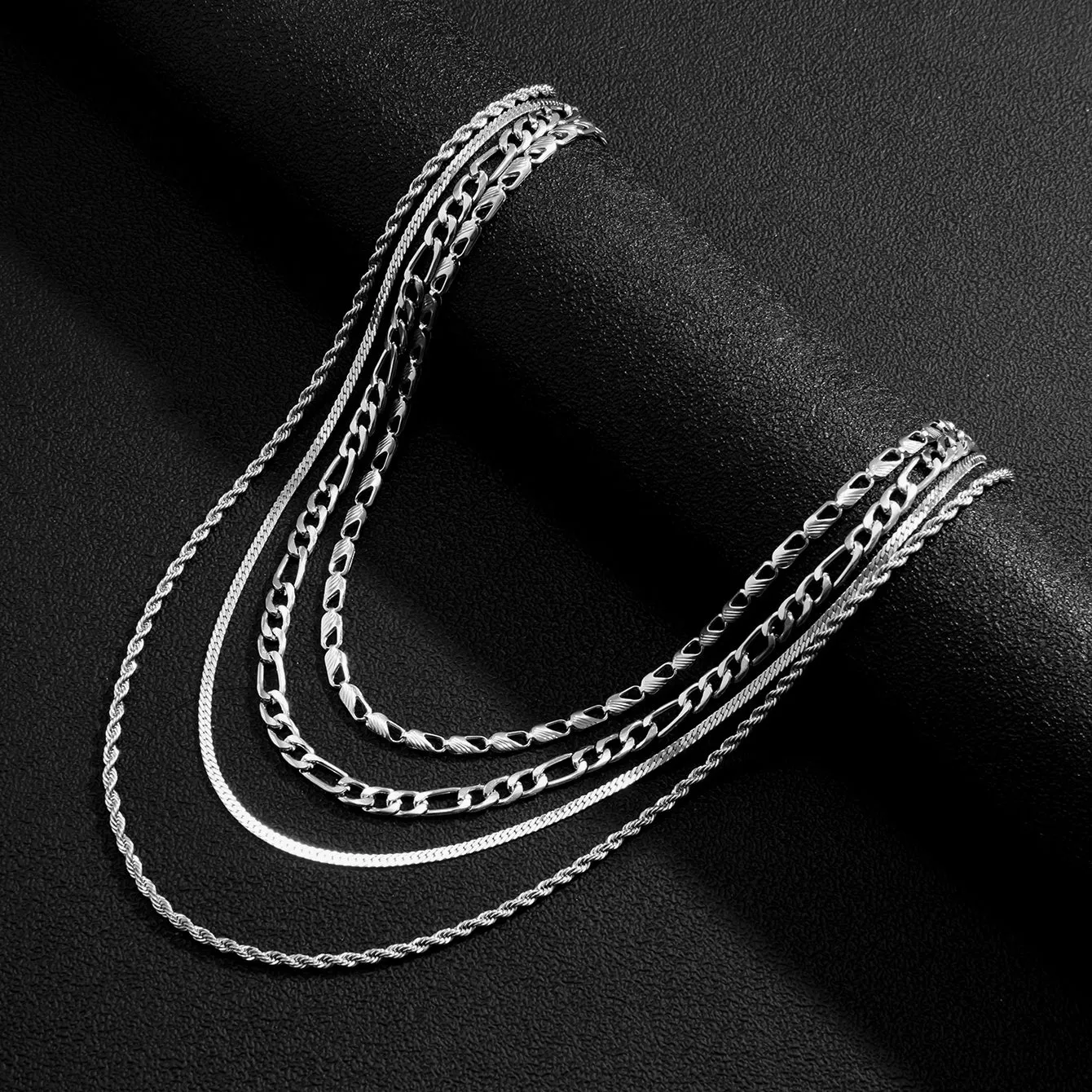 4pcs Men's Hollow Chain Multilayer Necklace Set
