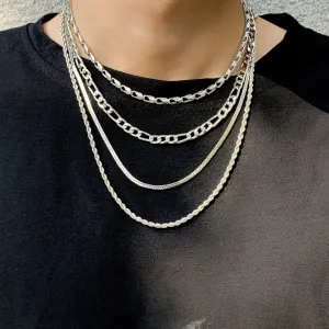 4pcs Men's Hollow Chain Multilayer Necklace Set