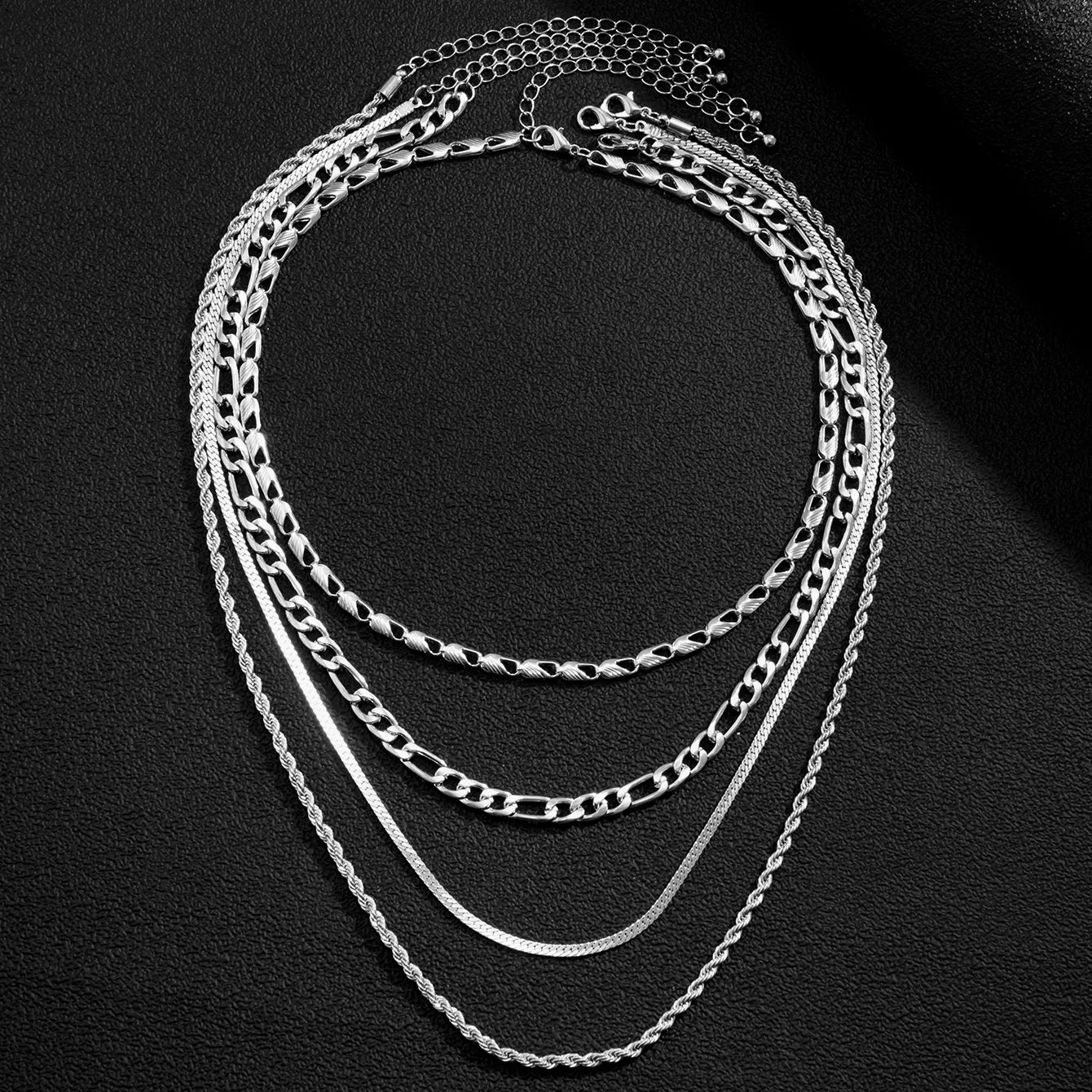 4pcs Men's Hollow Chain Multilayer Necklace Set