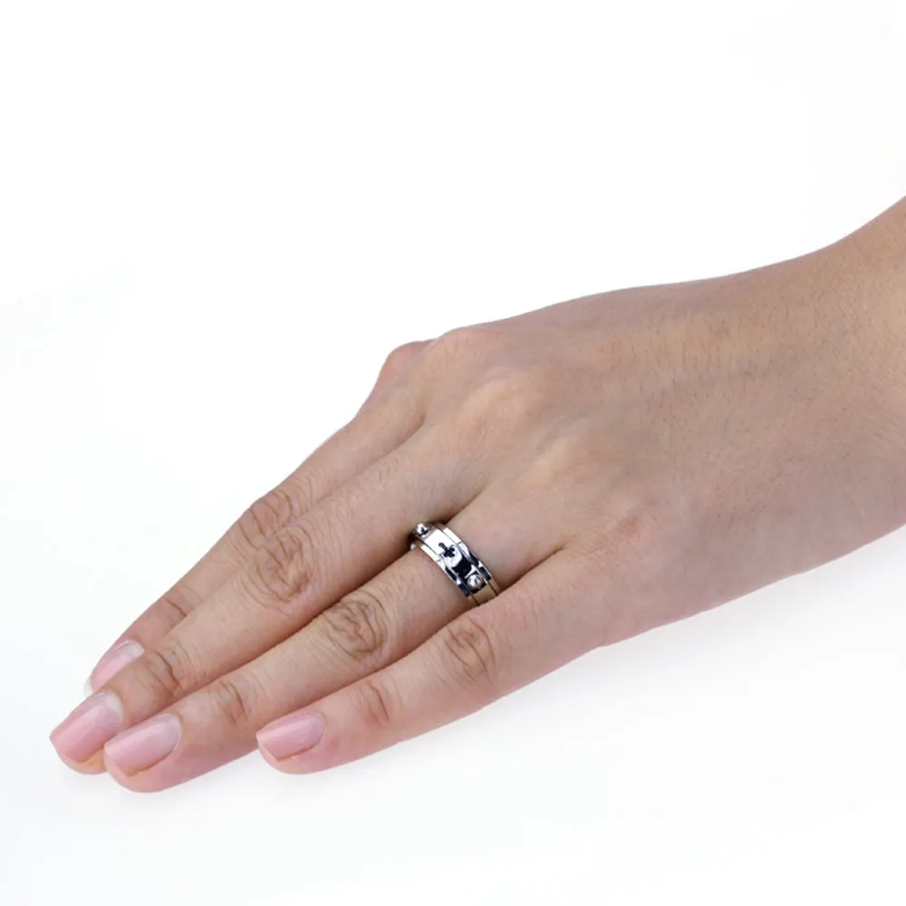 6mm Stainless Steel Ring Cross Rosary Spinner Praying Ring