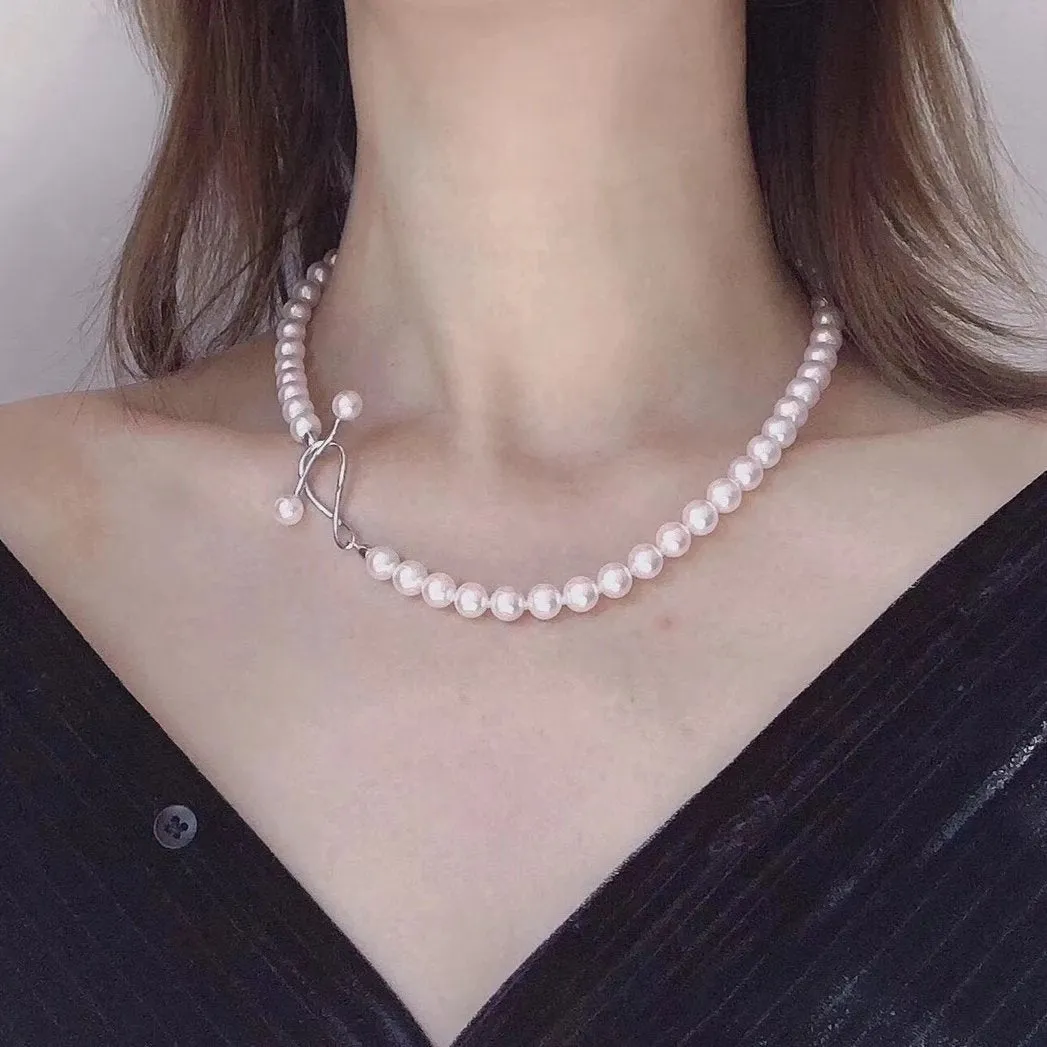 7.5-8.0 mm Japanese Akoya Cultured Choker Pearl Necklace in White