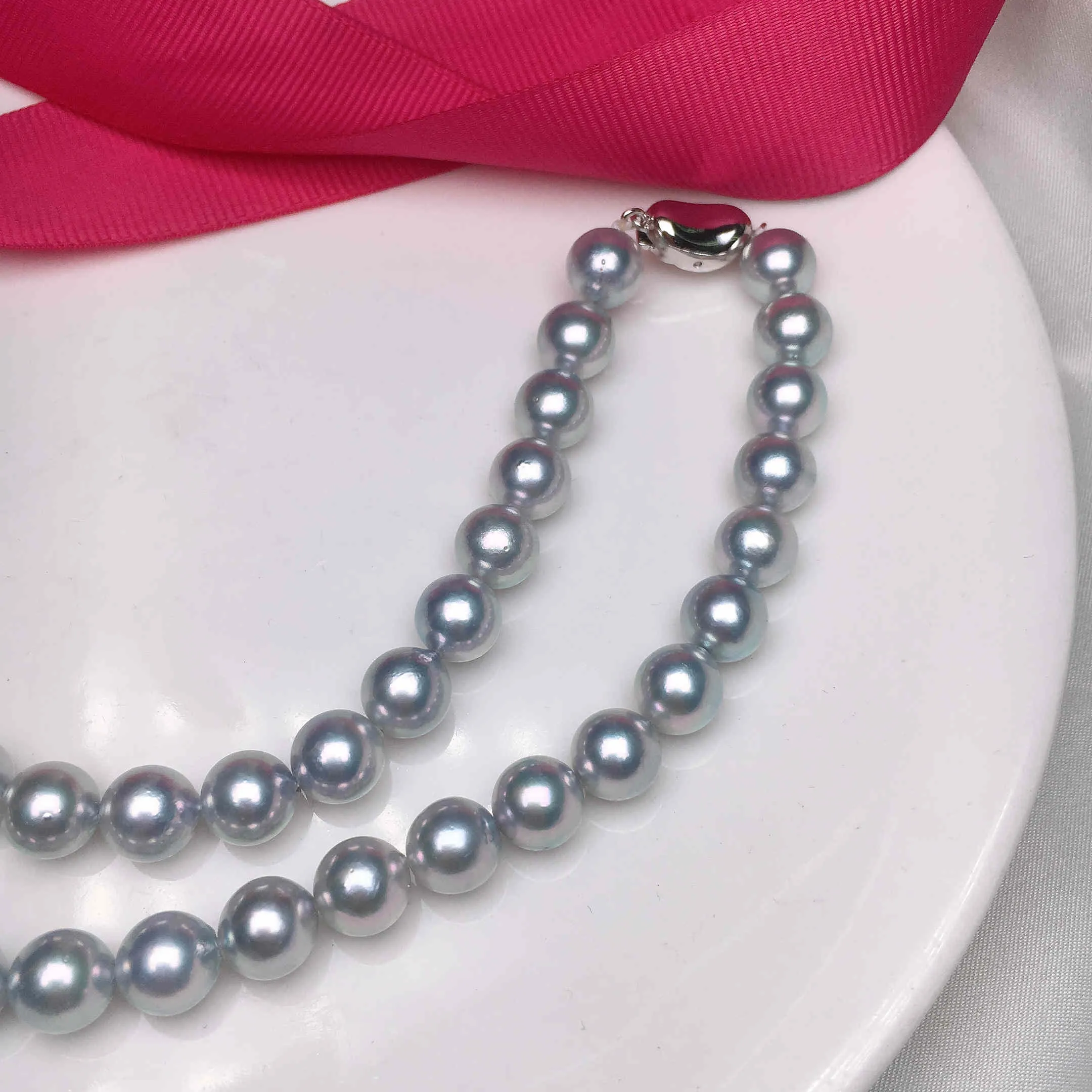8.0-8.5 mm Japanese Akoya Cultured Pearl Necklace in Blue