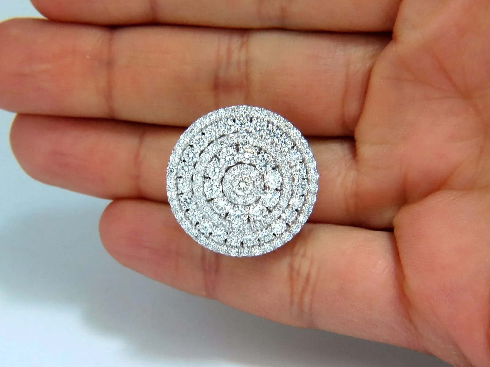 8.00ct Circular Domed Diamond Cocktail Cluster Clip Earrings 18kt 5 Row