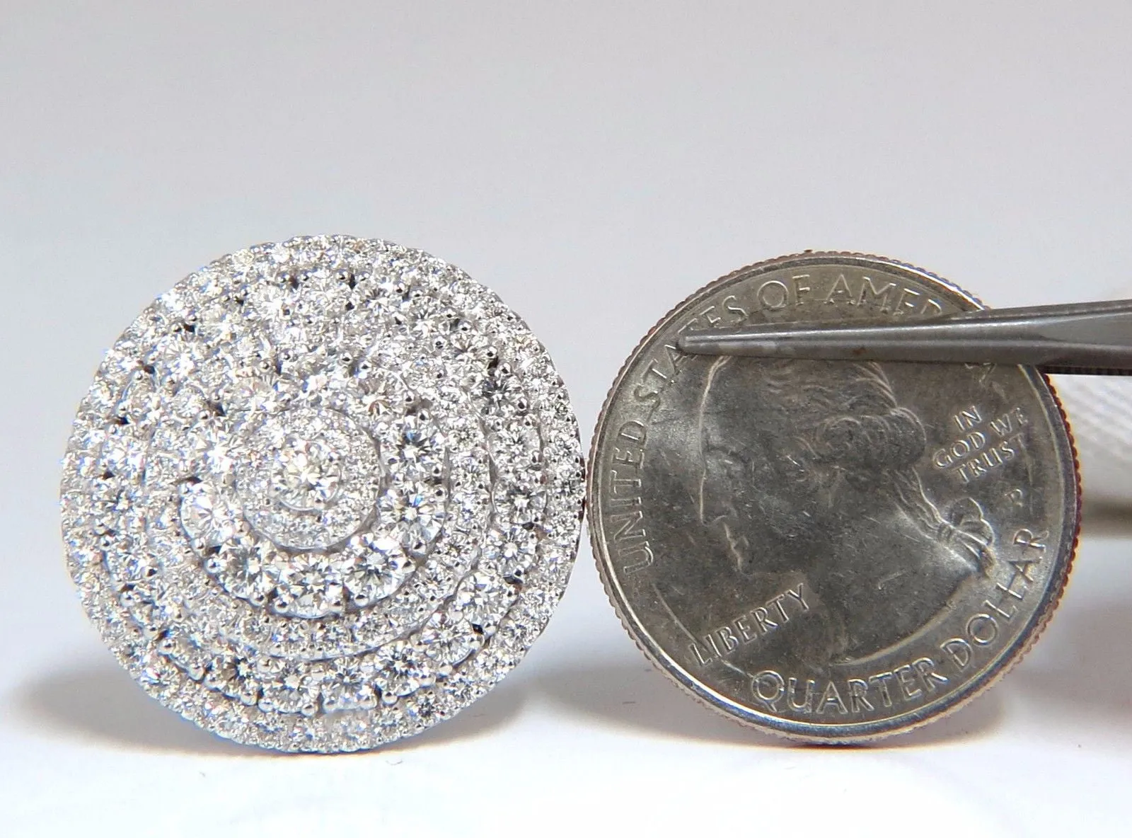 8.00ct Circular Domed Diamond Cocktail Cluster Clip Earrings 18kt 5 Row