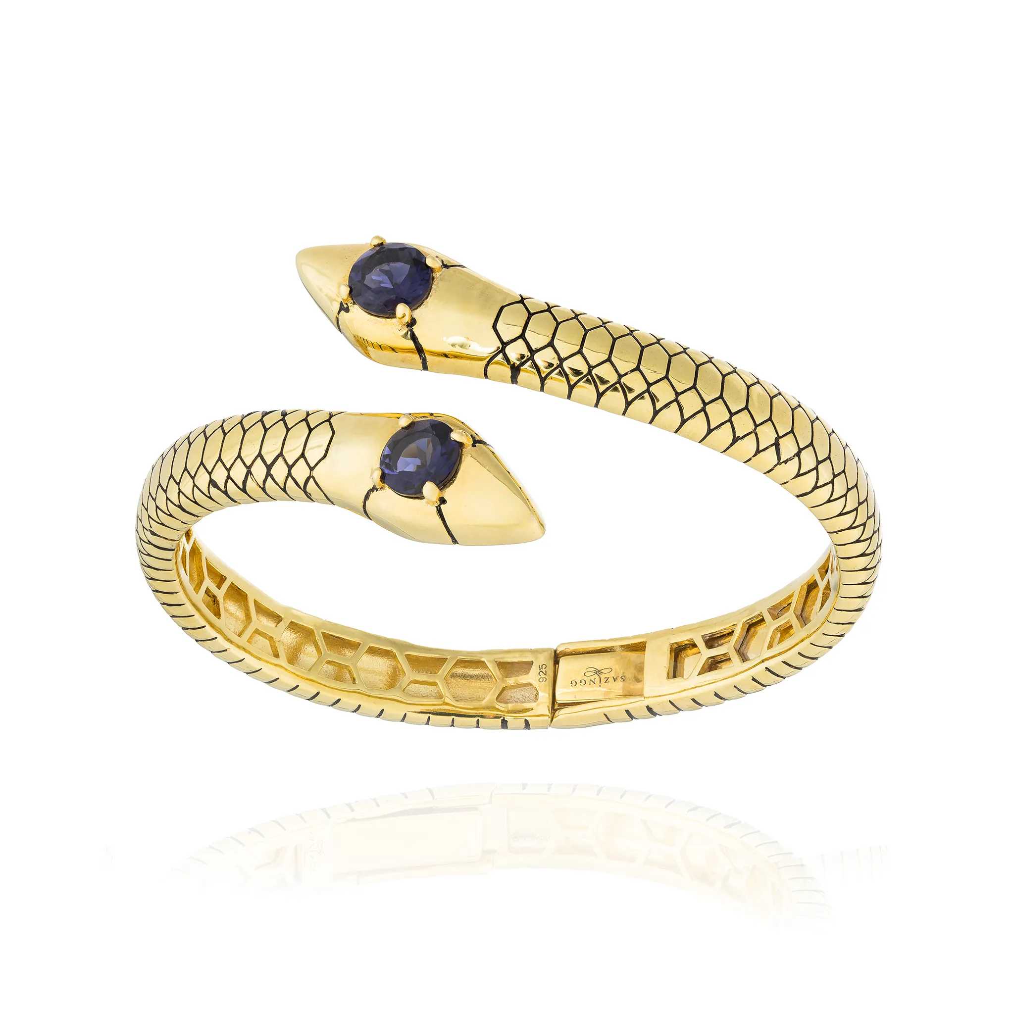 925 Silver Two-Headed Serpentine Bracelet with Iolite