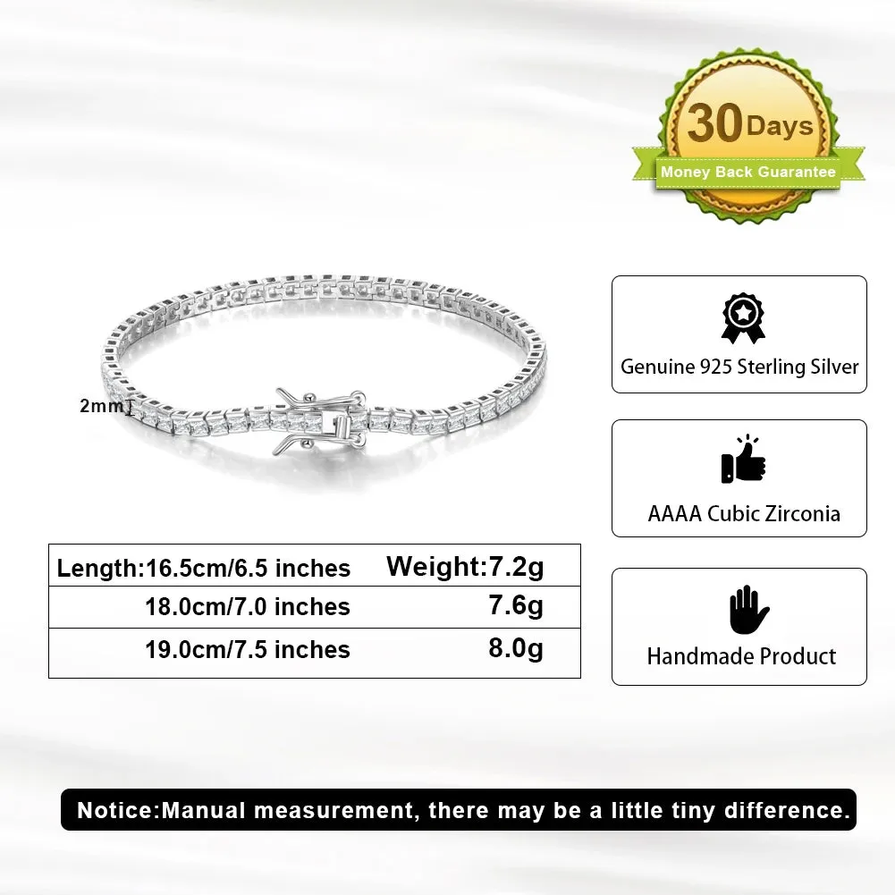925 Sterling Silver 2mm Tennis Bracelet for Women