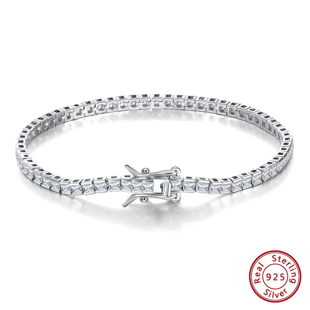 925 Sterling Silver 2mm Tennis Bracelet for Women