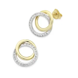 9ct YWG Circular Earrings one with Bead Set Cubic Zirconias M2756