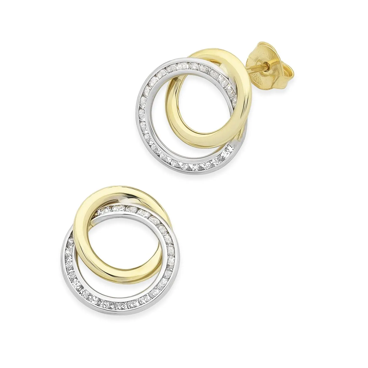9ct YWG Circular Earrings one with Bead Set Cubic Zirconias M2756
