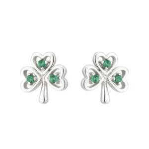 Acara Sterling Silver Shamrock Stud Earring with Green Crystal