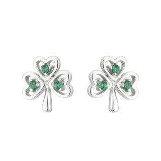 Acara Sterling Silver Shamrock Stud Earring with Green Crystal