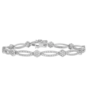 Alternating Open Oval and Flower Tennis Bracelet