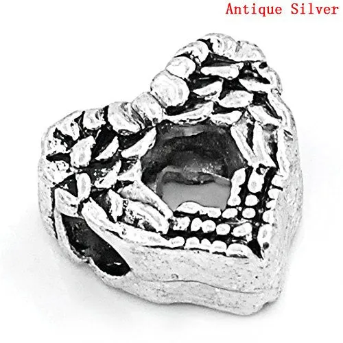 Angel Wings Charm Heart Bead Charm Spacer For Snake Chain Charm Bracelet