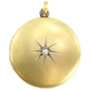 Antique Victorian 14K Old Mine Cut Diamond Round Locket Burnished Satin Pendant