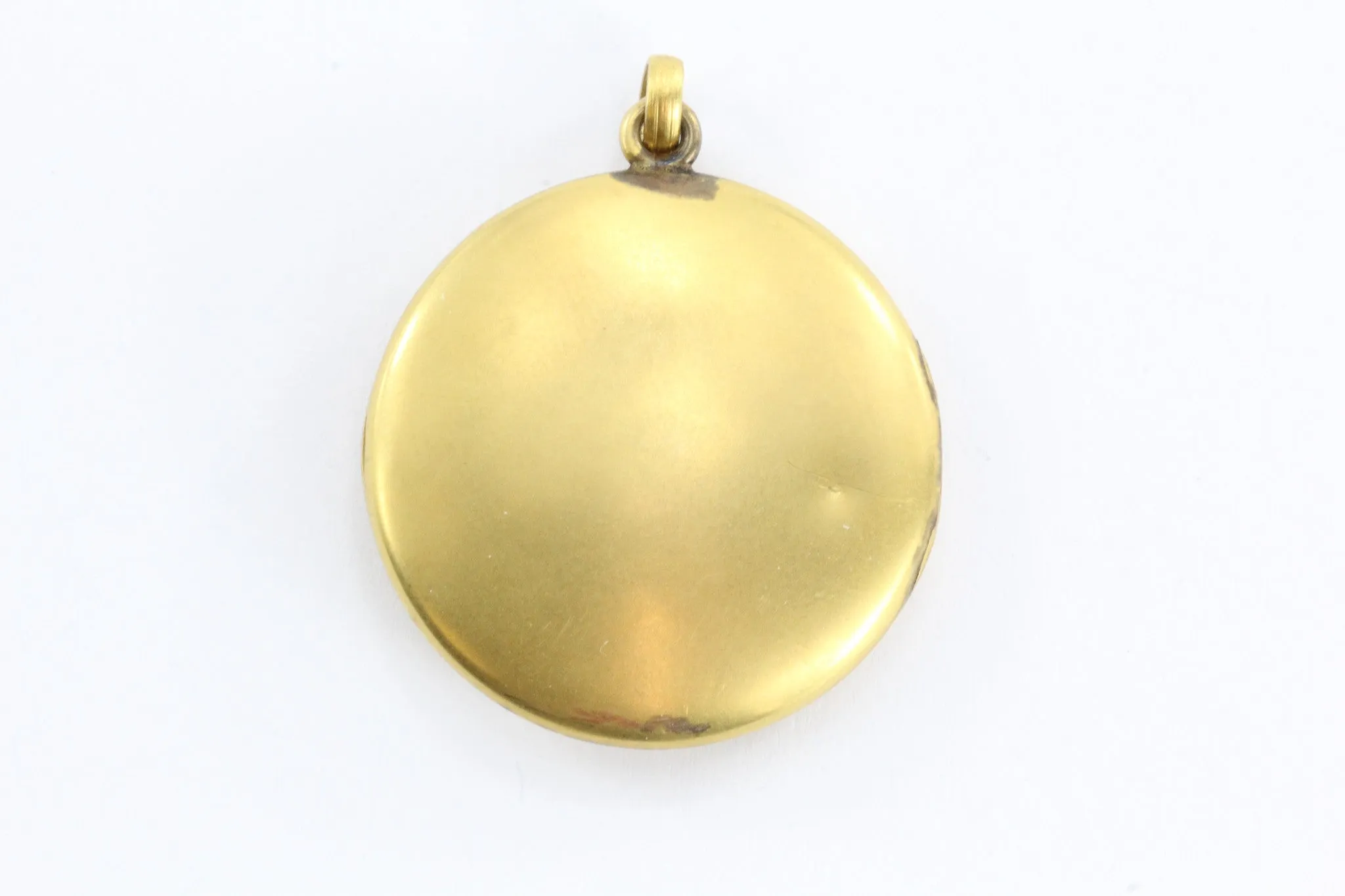 Antique Victorian 14K Old Mine Cut Diamond Round Locket Burnished Satin Pendant