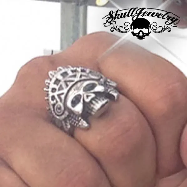 Apache Headress - Skull Ring w/ Black Gemstone Eyes - (610)