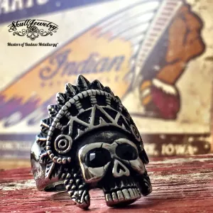 Apache Headress - Skull Ring w/ Black Gemstone Eyes - (610)