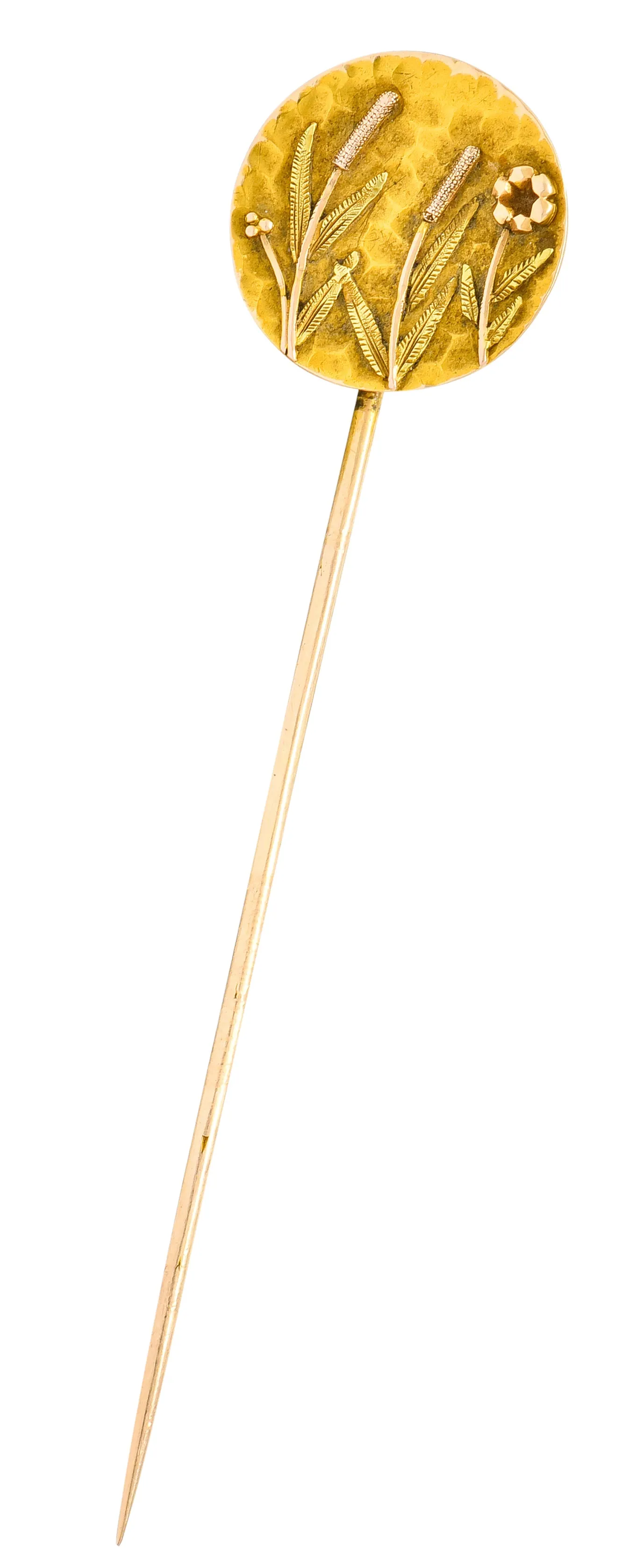 Art Nouveau Tri-Colored Gold Hammered Wildflower Stickpin