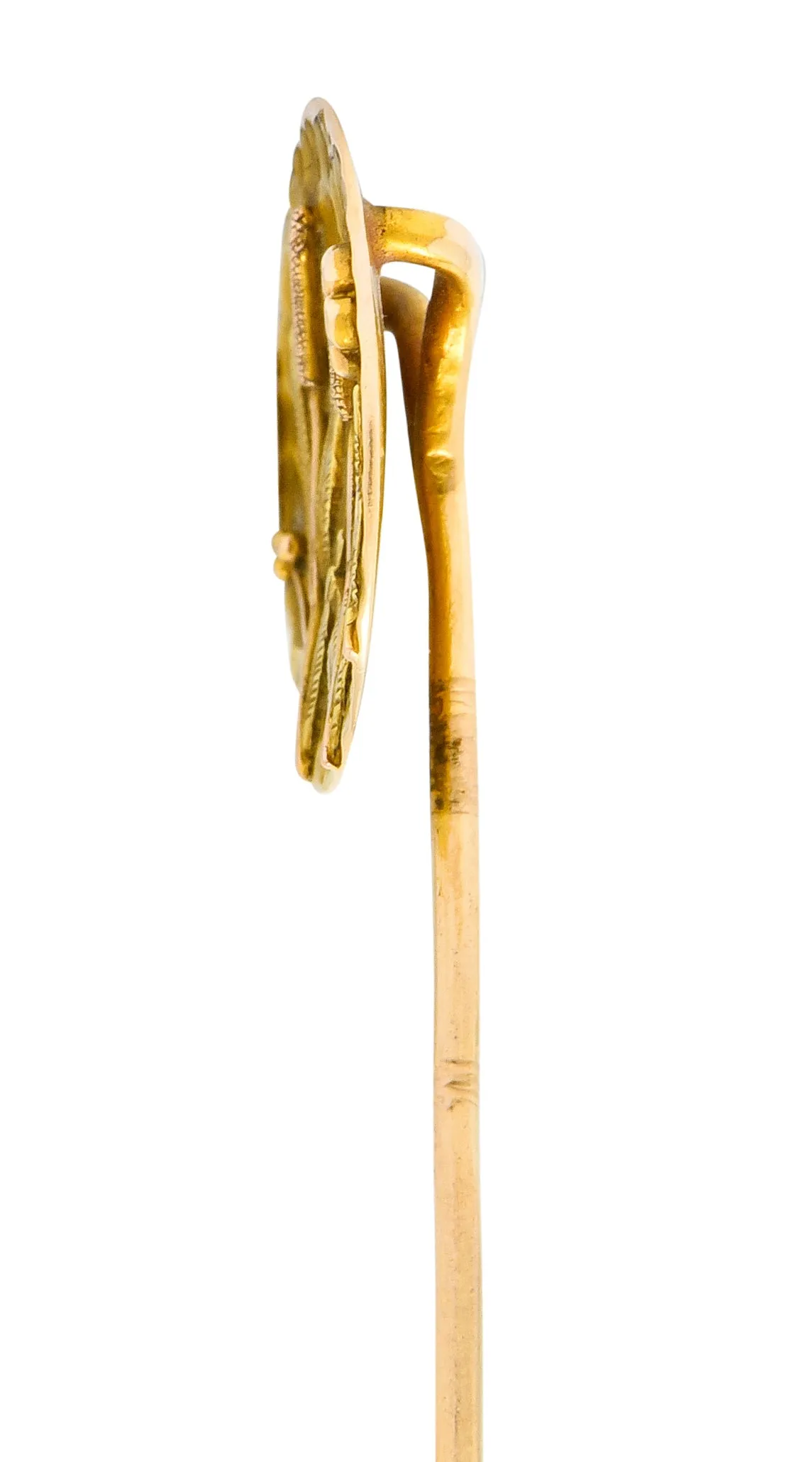 Art Nouveau Tri-Colored Gold Hammered Wildflower Stickpin