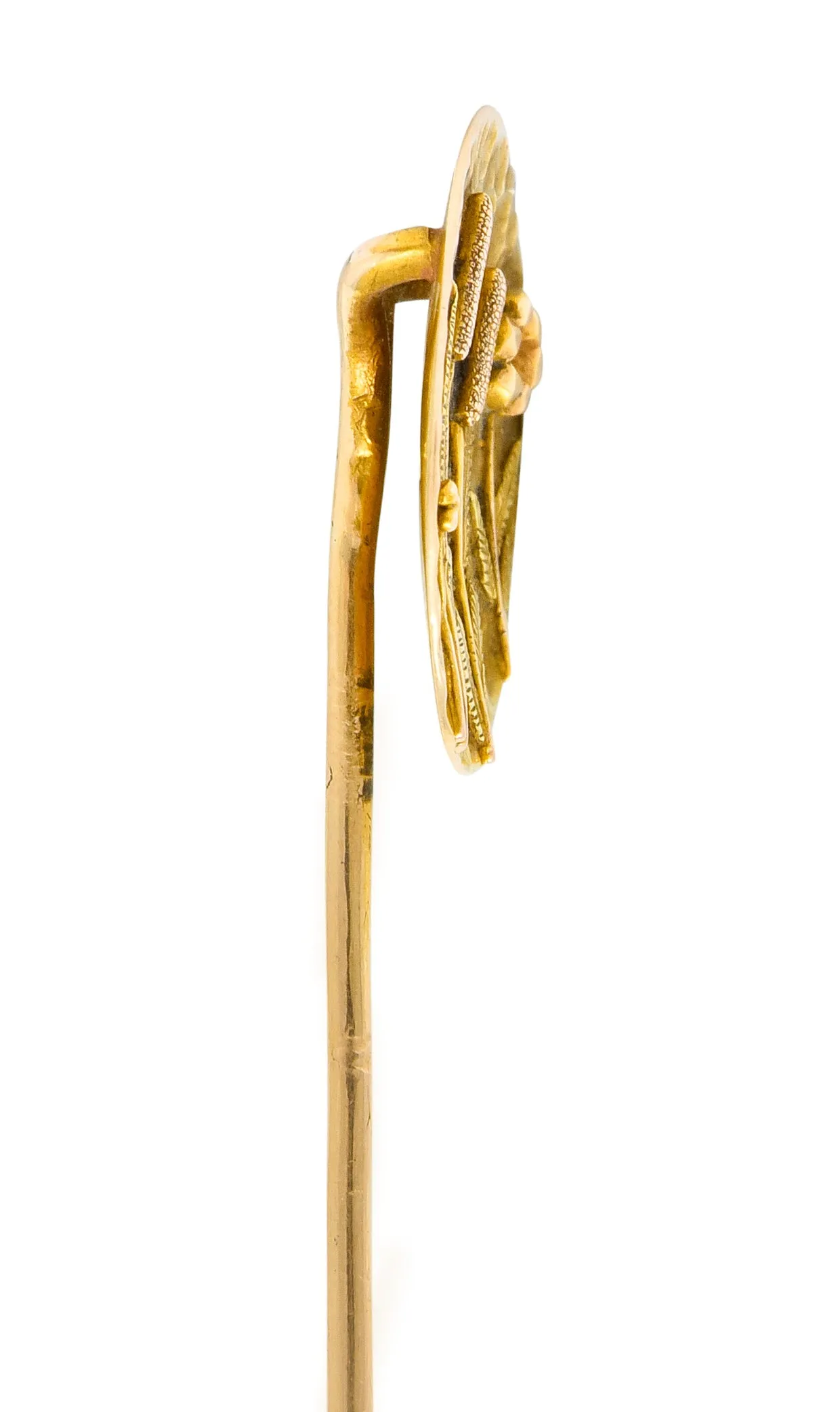 Art Nouveau Tri-Colored Gold Hammered Wildflower Stickpin