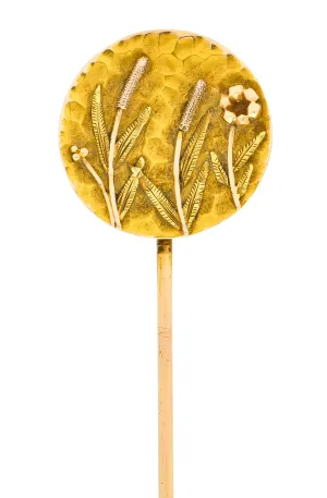 Art Nouveau Tri-Colored Gold Hammered Wildflower Stickpin