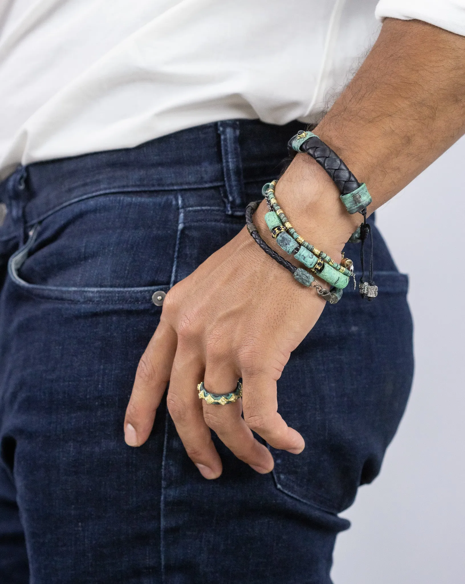 ARTIFACT PEBBLE TEAL PATINA GOLD COMPONENT CHAIN BRACELET