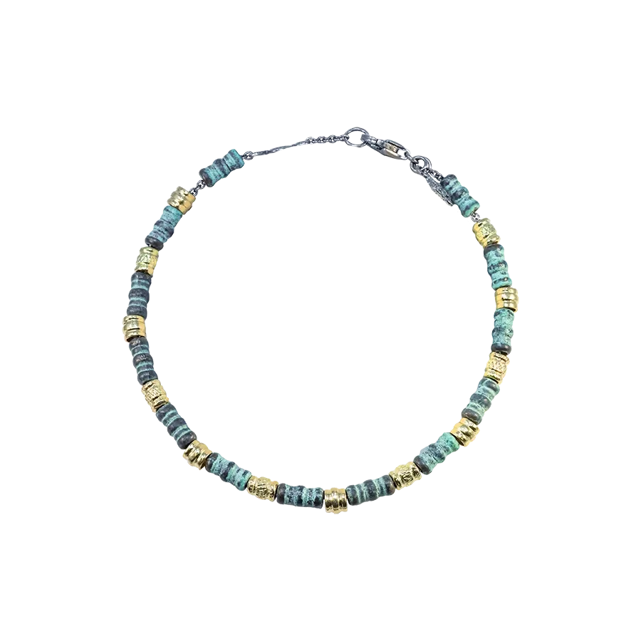 ARTIFACT PEBBLE TEAL PATINA GOLD COMPONENT CHAIN BRACELET