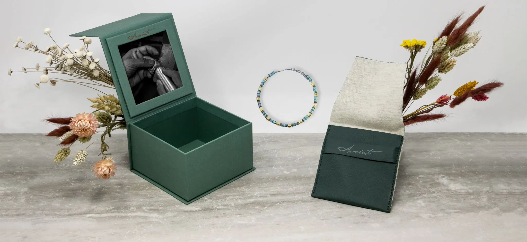 ARTIFACT PEBBLE TEAL PATINA GOLD COMPONENT CHAIN BRACELET