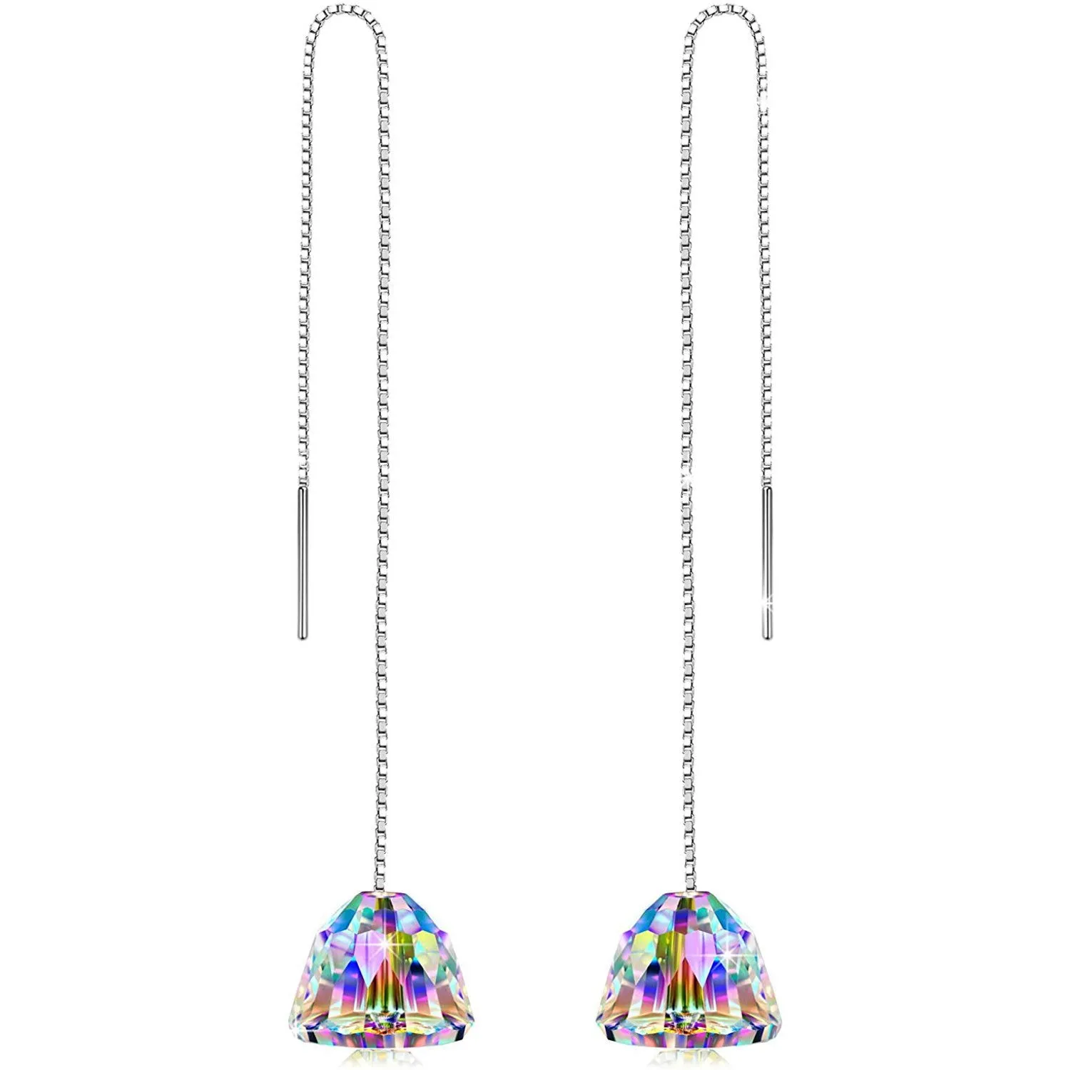 Aurora Borealis Dangling Chandelier Earrings in 14K White Gold