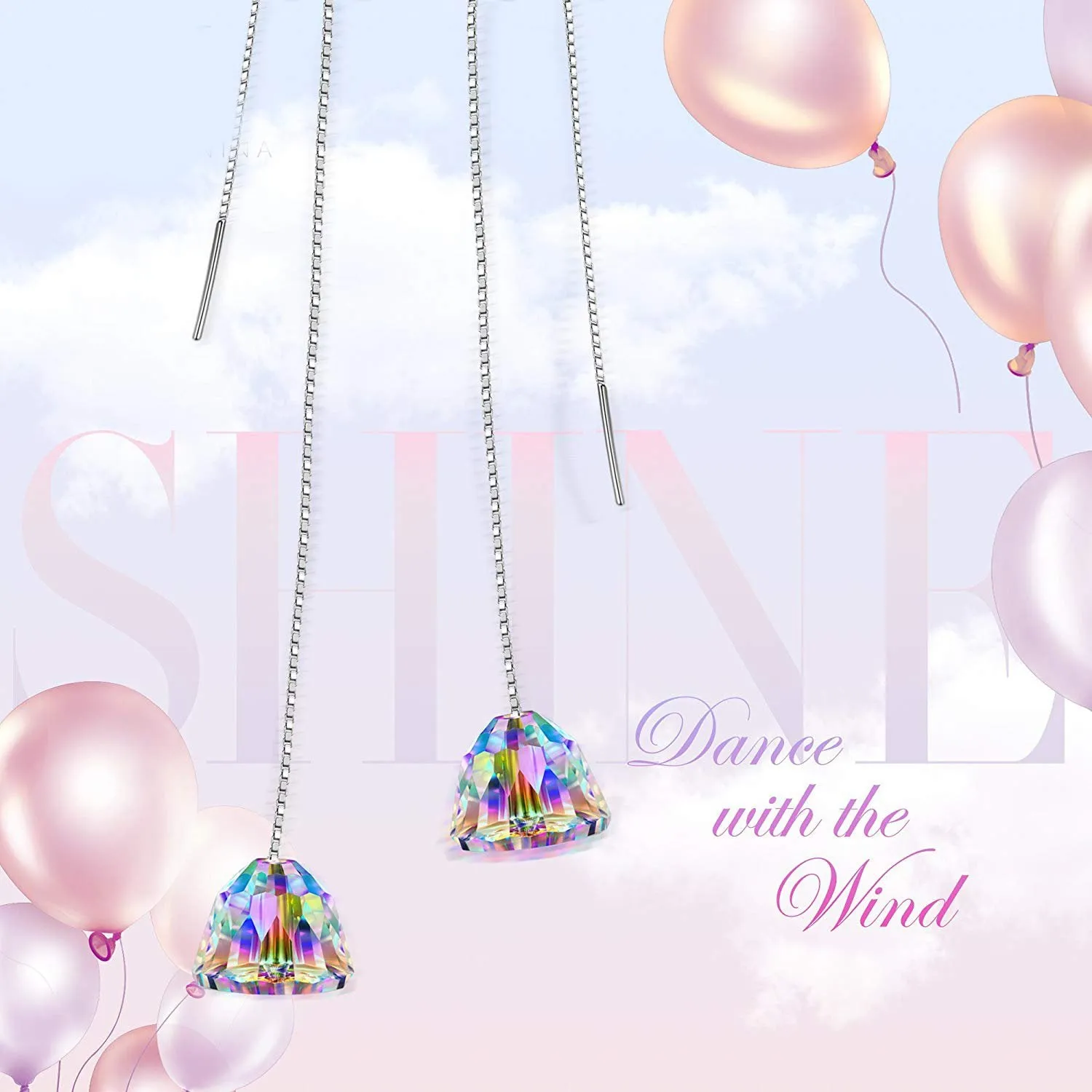 Aurora Borealis Dangling Chandelier Earrings in 14K White Gold