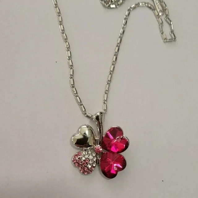 Austrian Crystal Four Leaf Clover Necklase