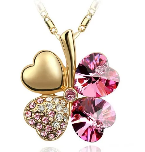Austrian Crystal Four Leaf Clover Necklase